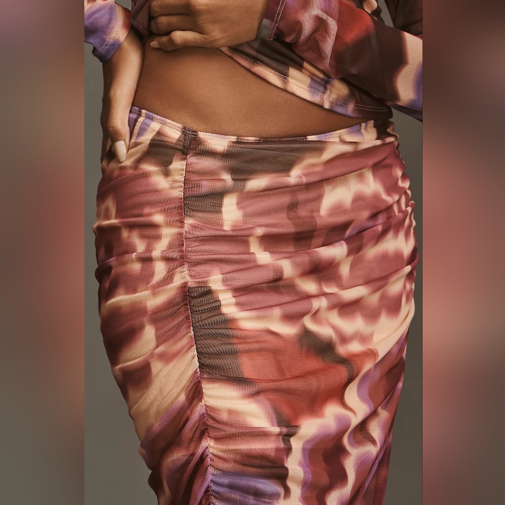 By Anthropologie Ruched Side-Slit Maxi Skirt, Size XL, Pink, NWT - Picture 4 of 11